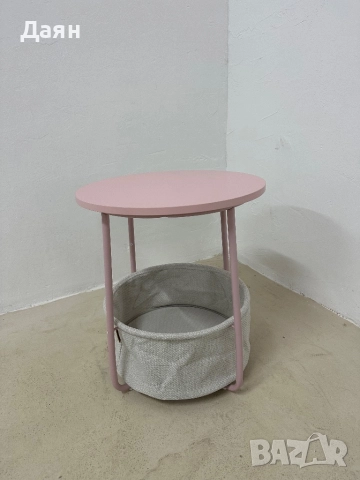 Кръгла розова помощна масичка VASAGLE с кошница от плат , снимка 6 - Маси - 52576275