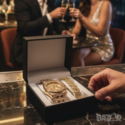 Универсален комплект часовник и гривна с кубинска плетка, снимка 3 - Бижутерийни комплекти - 51947521