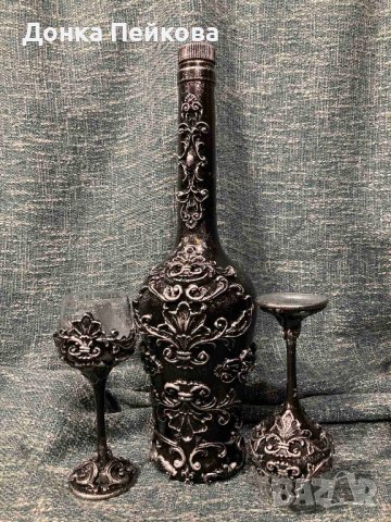 Ръчно изработен сервиз за аперитив от 3 части в сребро, снимка 6 - Декорация за дома - 41700377