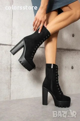 Боти на ток - черен велур - BT16