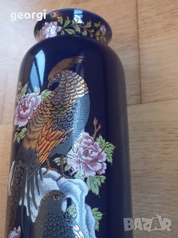 японска порцеланова ваза  Kutani кобалт с позлата , снимка 2 - Вази - 44394857