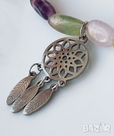 Ангелски крила. Колиета чокър с многоцветен флуорит, снимка 14 - Колиета, медальони, синджири - 41631007