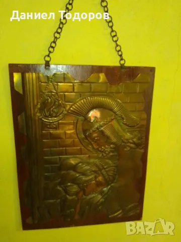 Красива Стара Медна Декоративна Картина върху  Дърво , Медно Пано-, снимка 10 - Картини - 47475650