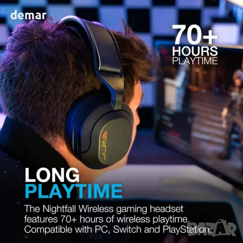 JLab Nightfall Безжични слушалки за игри с микрофон, 50 мм драйвер, снимка 3 - Bluetooth слушалки - 48416715