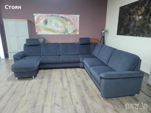 Син П образен ъглов диван от плат с функция сън ZE-EM09003, снимка 5 - Дивани и мека мебел - 44245307