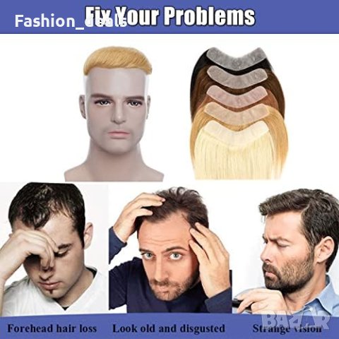 Нова Човешка коса Тъмно руса лента /Тупе за мъже V-образна форма, снимка 6 - Аксесоари за коса - 41550115