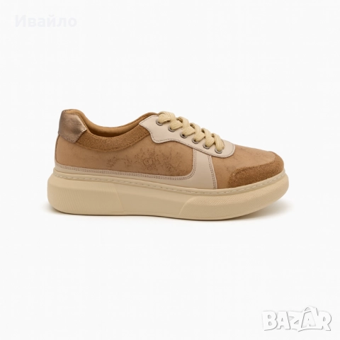 Дамски спортни обувки от естествена кожа в бежово и карамелено, снимка 2 - Дамски ежедневни обувки - 52124266