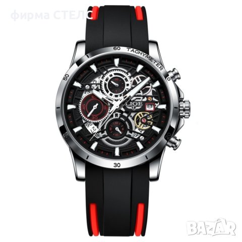 Мъжки часовник Lige, Хронограф, Водоустойчив, Силиконова каишка