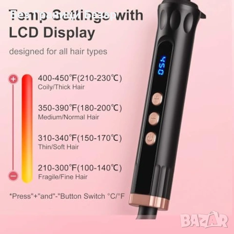 Нова Машa за къдрици без щипка 13-25мм, бързо загряване 30 сек, 14 степени, снимка 5 - Маши за коса - 53665398