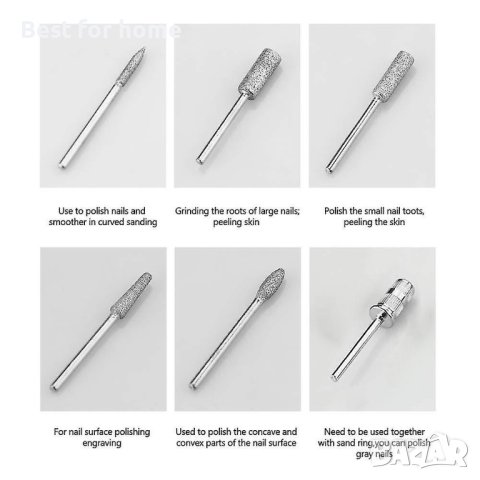 Електрическа бормашина за маникюр и педикюр,цвят -Циклама, Комплект с 6 диамантени свредла за нокти, снимка 4 - Електрически пили за пети - 41731537