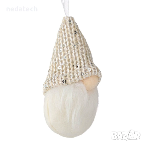 Гном с плетена шапка, 5x10cm, бял/екрю, снимка 2 - Декорация за дома - 52303563