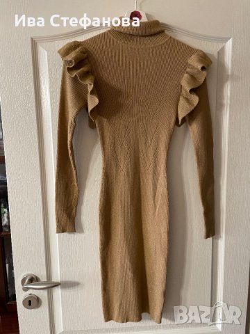 Нова елегантна миди midi спортно елегантна ежедневна ластична бежова рокля рипс тип поло яка , снимка 13 - Рокли - 42655712