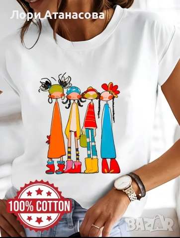 Тениска с графичен принт, изработена от 100% памук, с цветен абстрактен дизайн