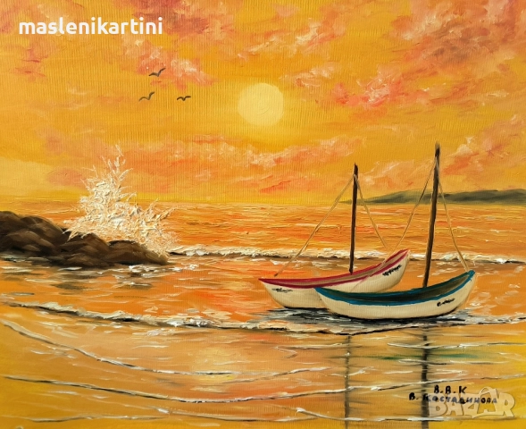 Морски пейзаж залез маслена картина , снимка 2 - Картини - 52037106
