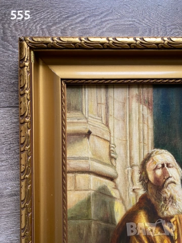 Голяма стара картина масло на платно, снимка 3 - Картини - 53218703