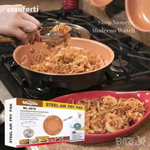 Незалепващ тиган с керамично покритие и готвене с помощта на горещ въздух с ерогономична дръжка, снимка 2 - Други - 41136328