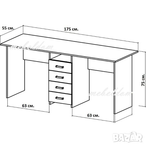 Бюро 175см. за двама с 4 чекмеджета(код-1138), снимка 6 - Бюра - 40954910