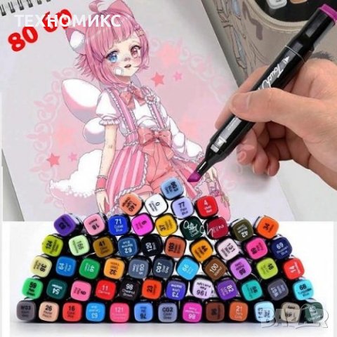 Комплект 80 броя двустранни маркери, снимка 3 - Рисуване и оцветяване - 41925571