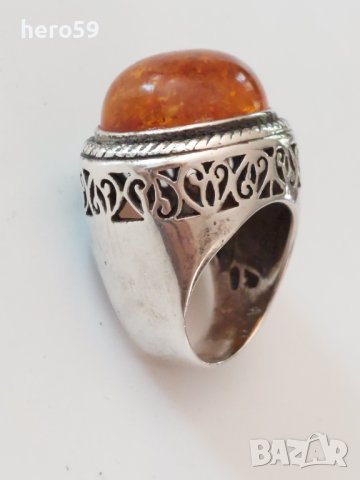 Стар сребърен пръстен с кехлибар.Сребро 925, снимка 5 - Пръстени - 41099951