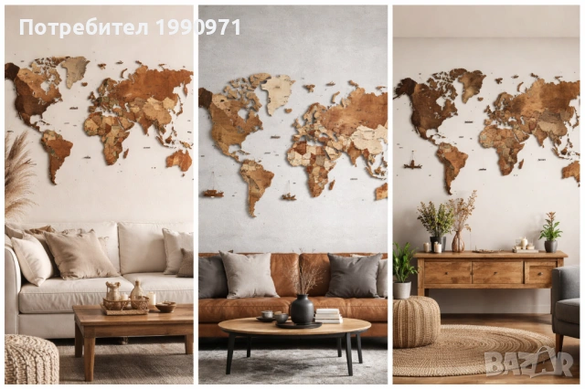 Карта на света от дърво. Може да се изработи във всеки размер.