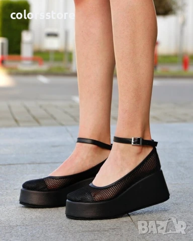 Обувки на платформа - черна мрежа - FG10-1 