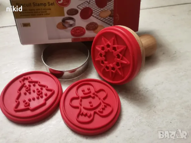 4 вид Коледен печат коледни печати с 3 силиконови приставки ринг дървена дръжка за бисквитки тесто