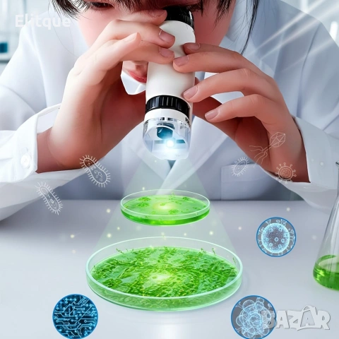 Детски преносим микроскоп с LED светлина, 60x-120x увеличение и стойка за смартфон, снимка 2 - Други - 53326427