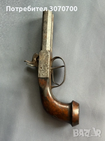 Уникален стар двуцевен пищов, сребърни набивки, снимка 2 - Антикварни и старинни предмети - 53587472