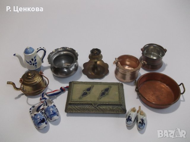 Ретро миниатюрки - медно менче, медна тава, месингов свещник, чайници, снимка 4 - Антикварни и старинни предмети - 44328467