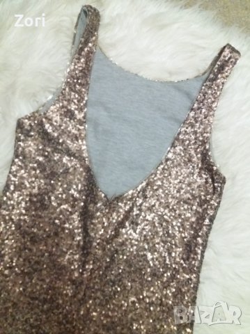 ВПЕЧАТЛЯВАЩА парти мини рокля цялата в медно-златисти пайети , снимка 4 - Рокли - 41772130