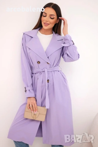 Дамско палто с връзване на талията и яка, 5цвята , снимка 3 - Палта, манта - 53686765