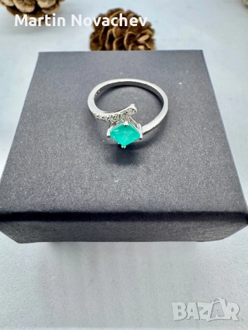 Сребърен пръстен с парайба турмалин, снимка 8 - Пръстени - 52883569