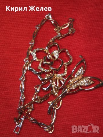 РАЗКОШНА ФЛОРАЛНА КРИСТАЛНА с ПОЗЛАТА АЖУРНА АРТ ОГЪРЛИЦА КОЛИЕ 30142