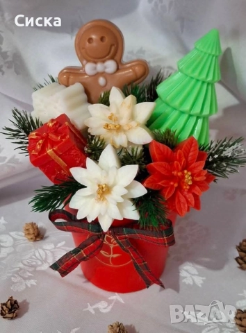  Коледни букети със седем броя ръчно направени ароматни глицеринови сапуни с добавен коледен аромат, снимка 4 - Коледни подаръци - 52508981