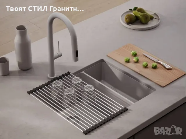 Гранитна Мивка за Вграждане под Плот Лондон 60 Duo 550 x 450  сива