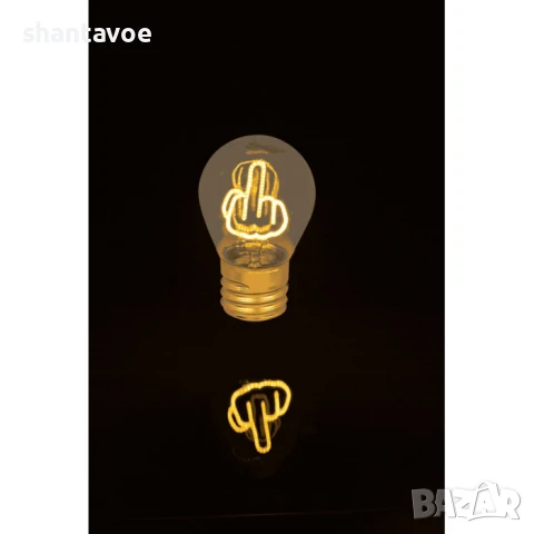 Стъклена лампа крушка със светещ среден пръст, снимка 3 - Настолни лампи - 51113907