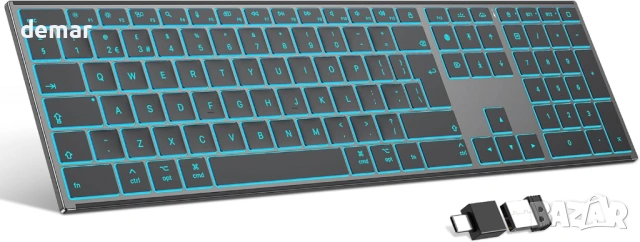 Безжична клавиатура OMOTON за Mac с метална рамка, 2.4G/Bluetooth клавиатура с подсветка