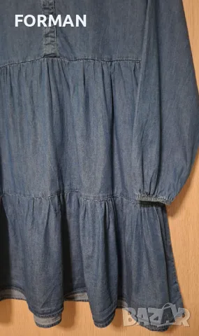 Дънкова рокля на волани с остро деколте , снимка 7 - Рокли - 48430399