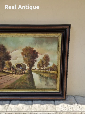 Страхотна голяма майсторска авторска холандска картина масло върху платно , снимка 6 - Картини - 51285389