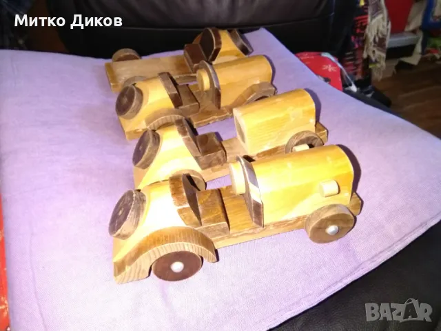 Дървена кола винтидж за украса 195х65мм и Н-73мм-4 броя, снимка 4 - Колекции - 47358161