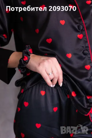 Дамска сатенена пижама + скрънчи за коса, снимка 2 - Комплекти - 48940313