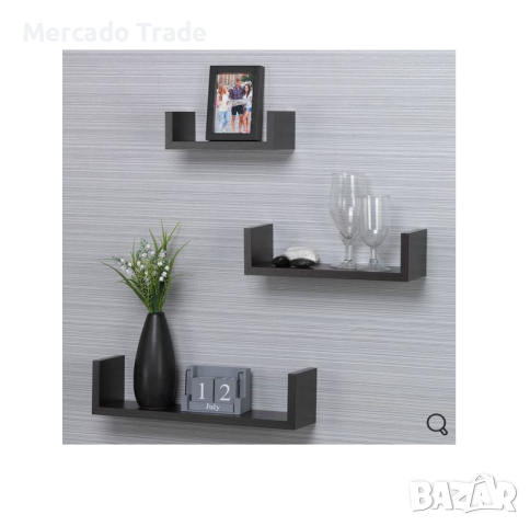 Комплект декоративни рафтове Mercado Trade, За стена, 3бр., Тъмнокафяви