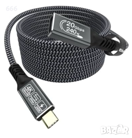 USB C удължителен кабел 5 м, USB C мъжки към C женски кабел c 5 м