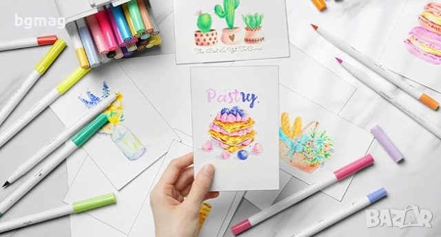 Ohuhu Marker Pens for Journal-маркери с два писеца тип "четка" и "тънкописец", комплект 40 цвята, на, снимка 2 - Ученически пособия, канцеларски материали - 52146742