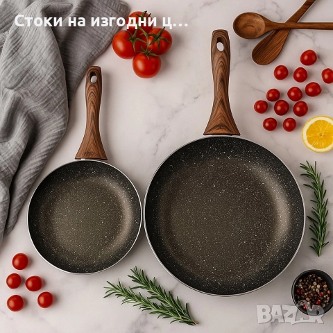 Комплект тигани 9Tnine-4419, 22/26см, Мраморно покритие, Кован алуминий, снимка 3 - Други стоки за дома - 52903362
