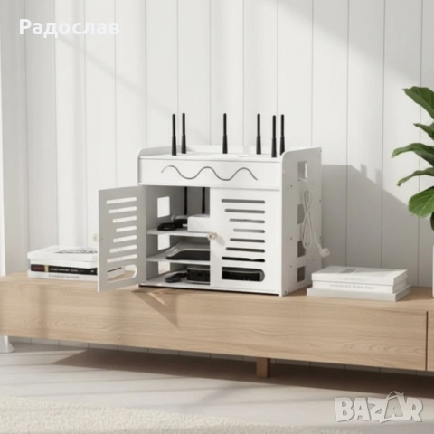 Органайзер шкаф за Wi-Fi рутер и кабели – 3 нива, бял дизайн