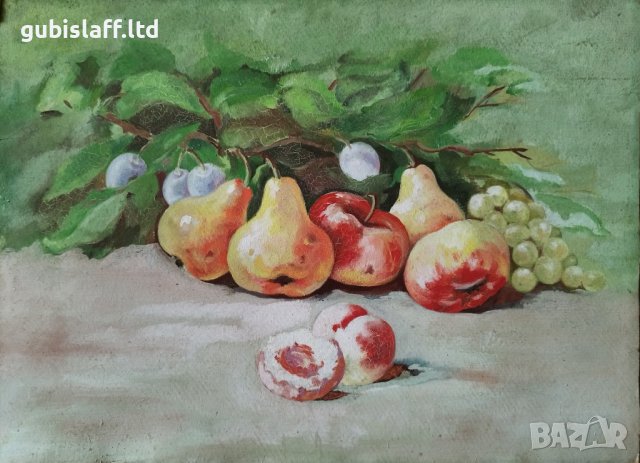 Стара картина, натюрморт, български автор, 1950-те год.