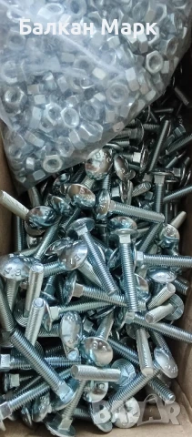 Коларски болтове с гайки М5х30, DIN 603, поцинковани – опаковка 500 бр. , снимка 1