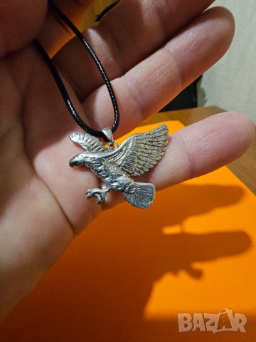 Муска амулет сребърен медальон с орел  и вързанка мотор рокер сребро, снимка 3 - Колиета, медальони, синджири - 41795435