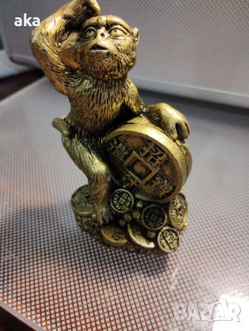 Фън Шуй маймунка с късметлийска монета и късчета за пари, просперитет, златна статуетка, снимка 4 - Други - 41821790